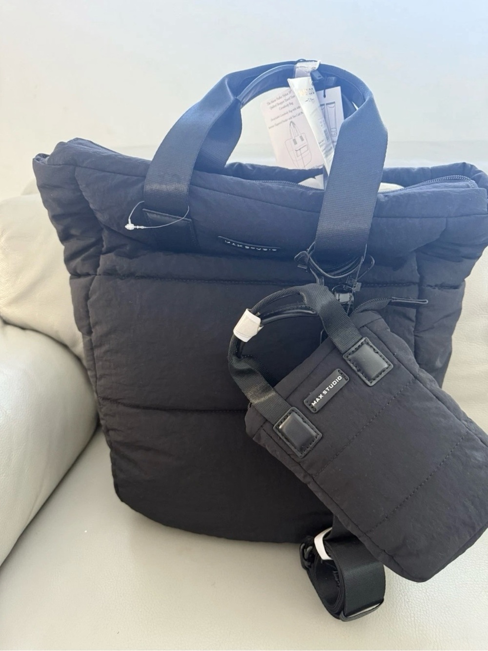A.P.C. Black Quilted Duffel Tote with Detachable Pouch